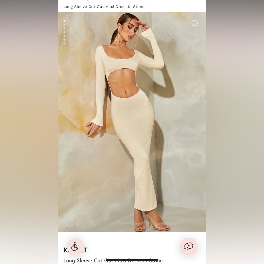 KISMET Long Sleeve Cut Out Maxi Dress in Stone